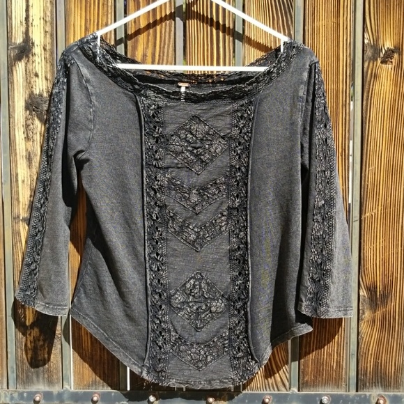 Free People Tops - Free People BoHo Oil Wash Gray Black Top Small S